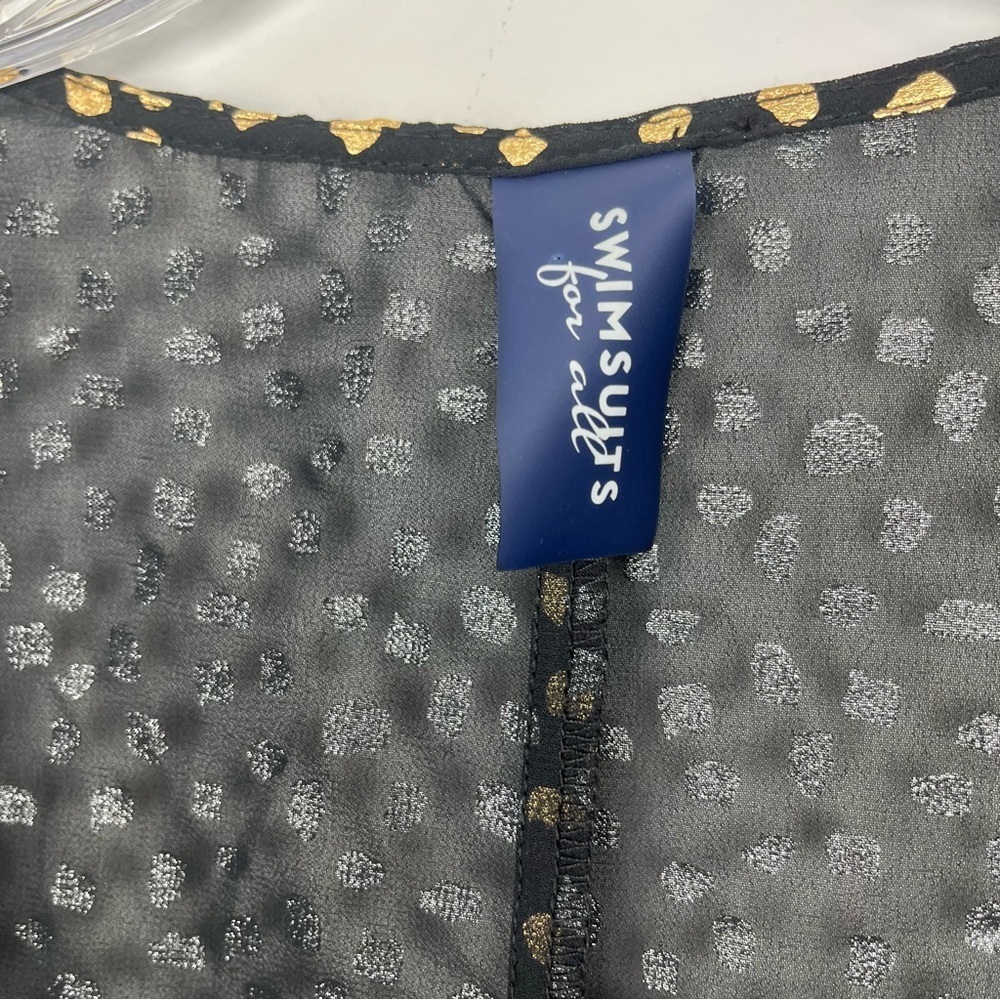 Swimsuits For All Black Metallic Gold Spots Cover Up Sheer‎ Caftan Size 2X/3X - Picture 3 of 10
